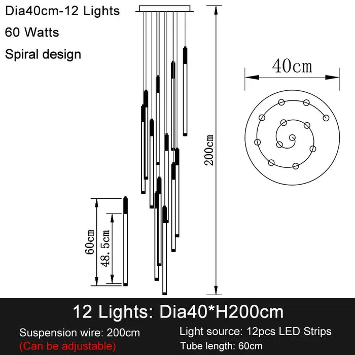 Modern Long Chandelier For Staircase Black/Gold/Silver.