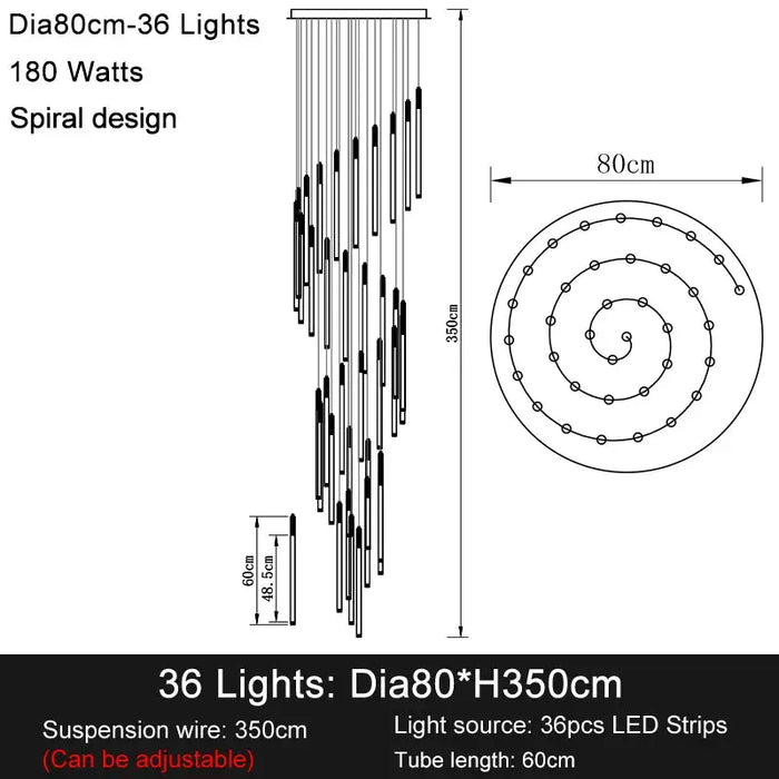 Modern Long Chandelier For Staircase Black/Gold/Silver.