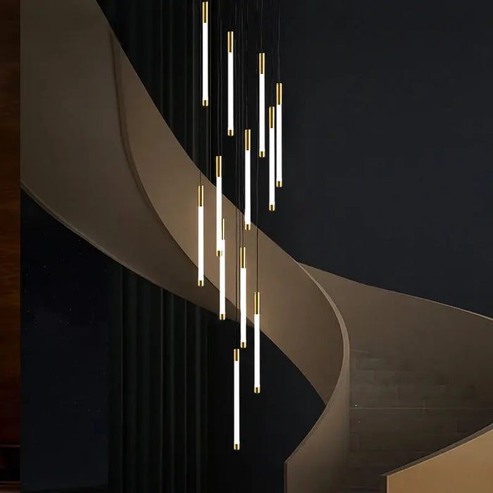 Modern Long Chandelier For Staircase Black/Gold/Silver.