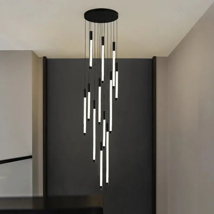 Modern Long Chandelier For Staircase Black/Gold/Silver.