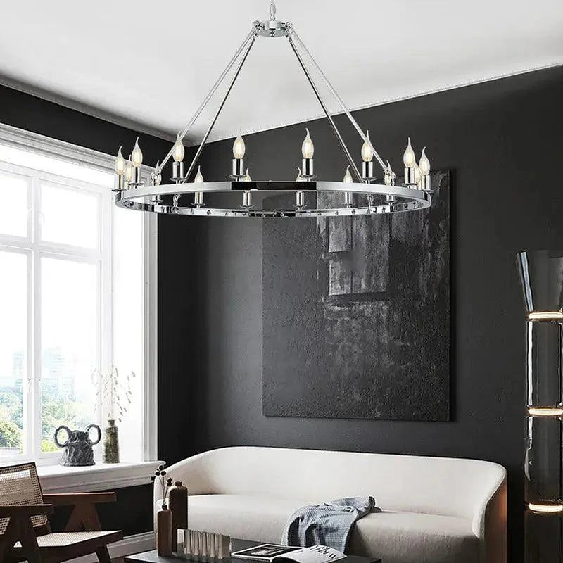 16 lumières lustre rond roue de chariot noir/or/argent-DWHOME