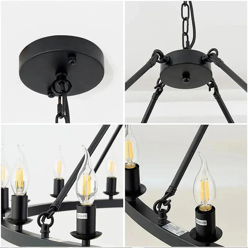 16 lumières lustre rond roue de chariot noir/or/argent-DWHOME