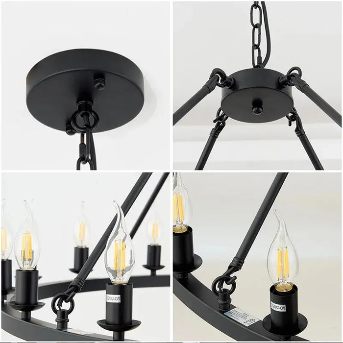 16-Light Round Wagon Wheel Chandelier Black/Gold/Silver.