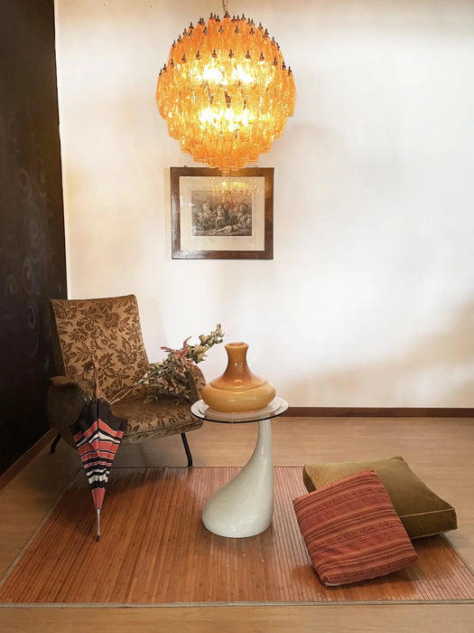 Spherical Murano Poliedri Amber Glass Chandelier-DWHOME