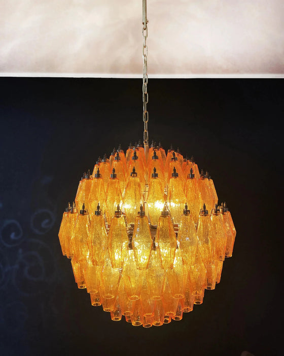 Spherical Murano Poliedri Amber Glass Chandelier-DWHOME