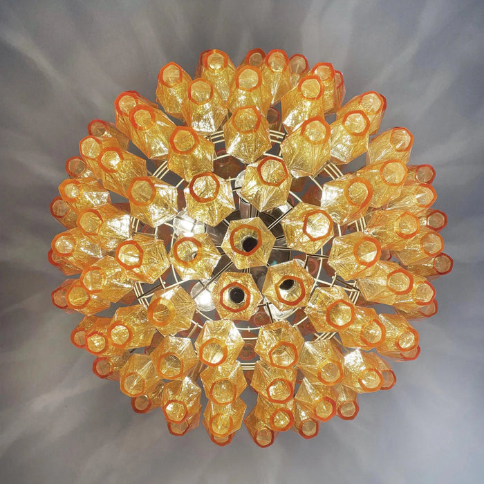 Spherical Murano Poliedri Amber Glass Chandelier-DWHOME