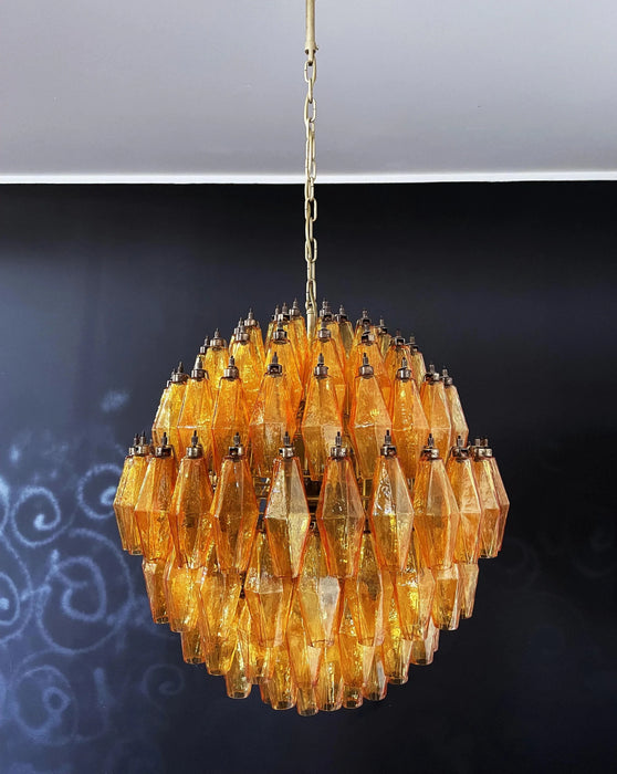 Spherical Murano Poliedri Amber Glass Chandelier-DWHOME