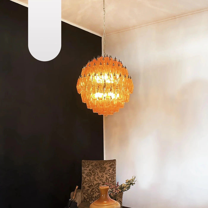 Spherical Murano Poliedri Amber Glass Chandelier-DWHOME