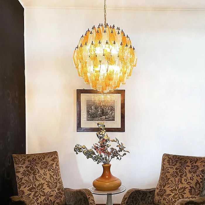 Spherical Murano Poliedri Amber Transparent Glass Chandelier-DWHOME
