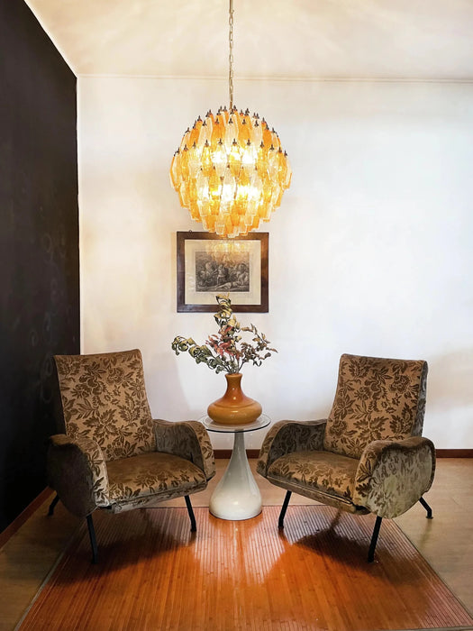 Spherical Murano Poliedri Amber Transparent Glass Chandelier-DWHOME