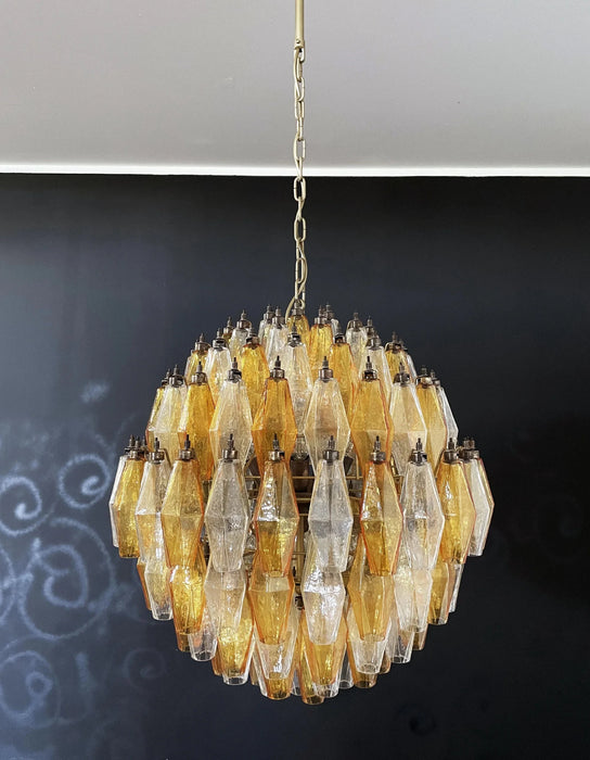 Spherical Murano Poliedri Amber Transparent Glass Chandelier-DWHOME