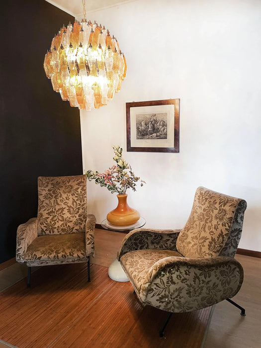 Spherical Murano Poliedri Amber Transparent Glass Chandelier-DWHOME