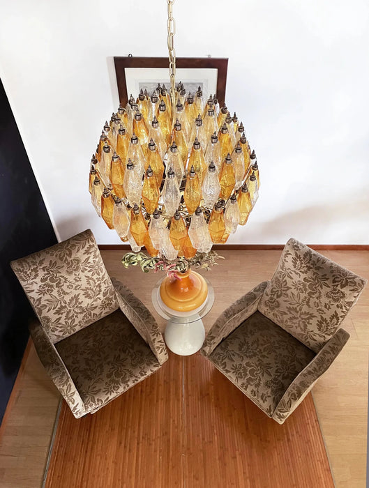 Spherical Murano Poliedri Amber Transparent Glass Chandelier-DWHOME