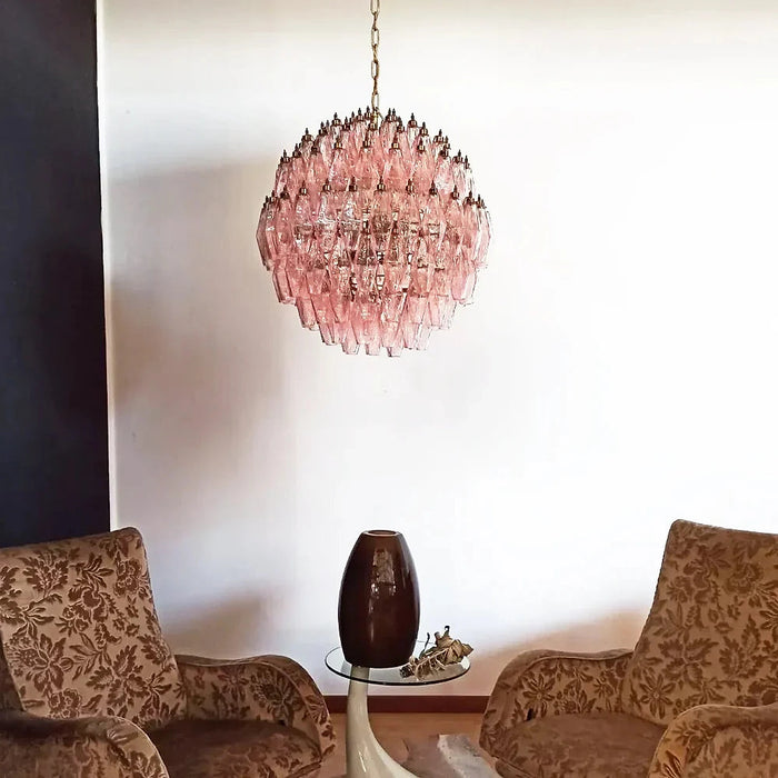 Spherical Murano Poliedri Pink Glass Chandelier-DWHOME
