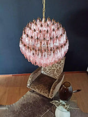 Spherical Murano Poliedri Pink Glass Chandelier-DWHOME