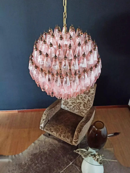 Spherical Murano Poliedri Pink Glass Chandelier-DWHOME