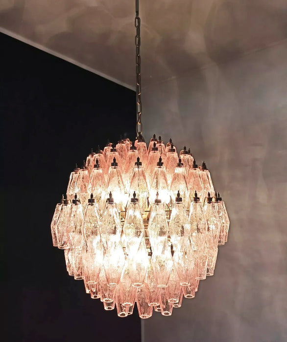 Spherical Murano Poliedri Pink Glass Chandelier-DWHOME
