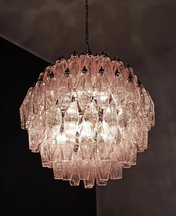 Spherical Murano Poliedri Pink Glass Chandelier-DWHOME
