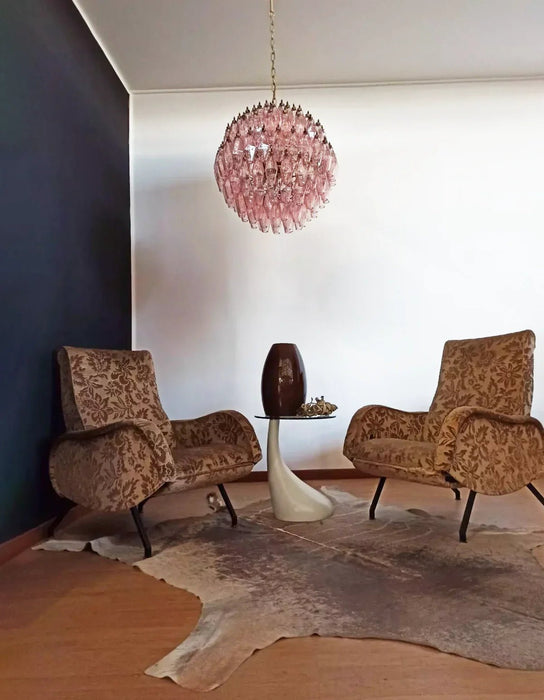 Spherical Murano Poliedri Pink Glass Chandelier-DWHOME