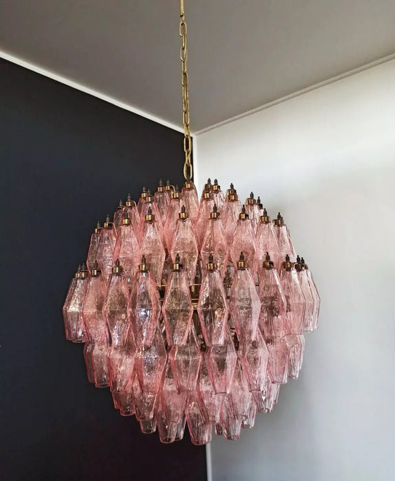 Spherical Murano Poliedri Pink Glass Chandelier-DWHOME