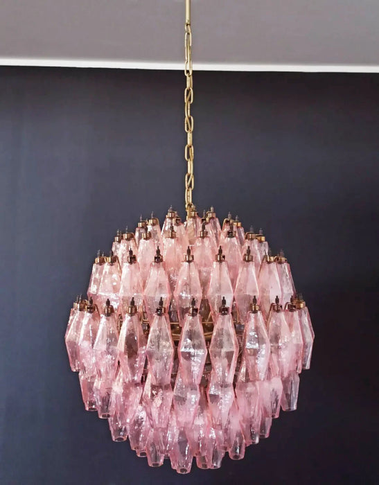 Spherical Murano Poliedri Pink Glass Chandelier-DWHOME