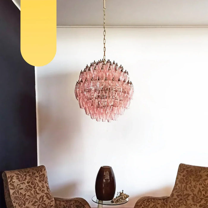 Spherical Murano Poliedri Pink Glass Chandelier-DWHOME