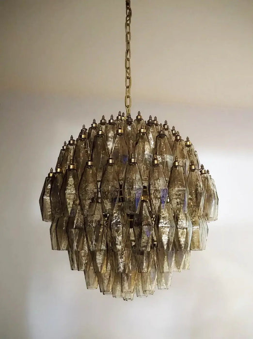 Spherical Murano Poliedri Smoked Glass Chandelier-DWHOME