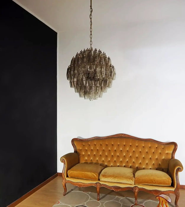 Spherical Murano Poliedri Smoked Glass Chandelier-DWHOME