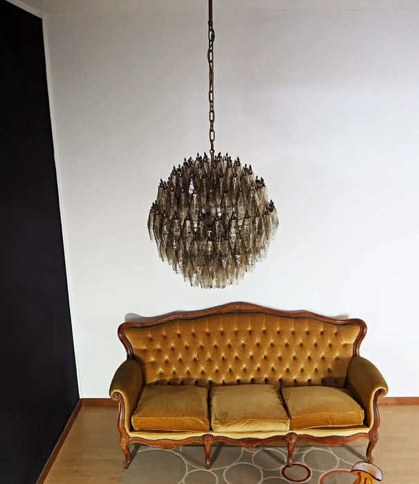 Spherical Murano Poliedri Smoked Glass Chandelier-DWHOME