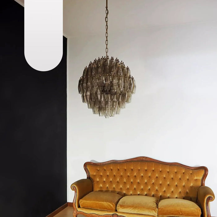 Spherical Murano Poliedri Smoked Glass Chandelier-DWHOME