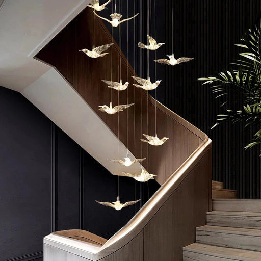 Bird Spiral Long Led Chandelier for Staircase and Foyer.