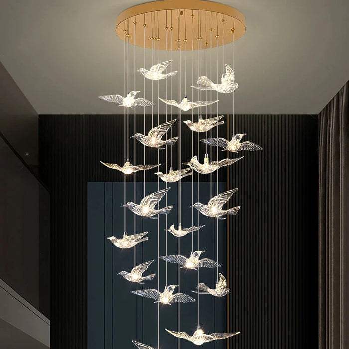 Bird Spiral Long Led Chandelier for Staircase and Foyer.