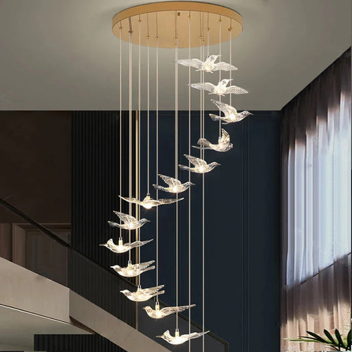 Bird Spiral Long Led Chandelier for Staircase and Foyer.