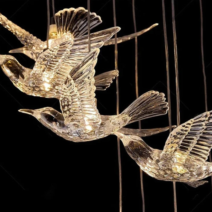 Bird Spiral Long Led Chandelier for Staircase and Foyer.