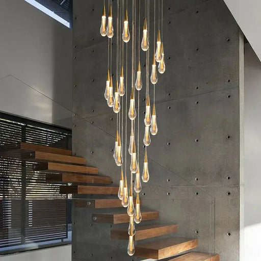 Spiral Raindrop Staircase Ceiling Lighting.