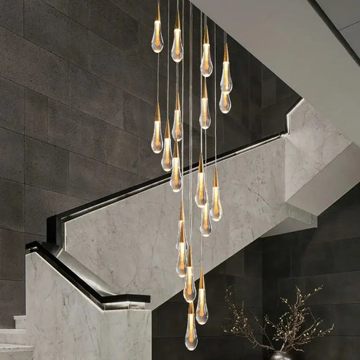 Spiral Raindrop Staircase Ceiling Lighting.