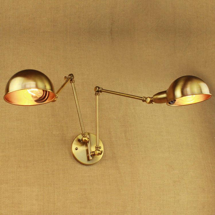 Brass Double Head Shade Industrial Wall Light.