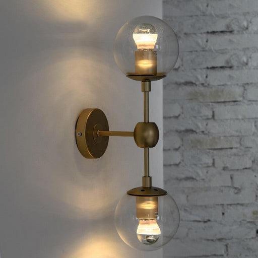 Ritz Duo Brass Fitting Clear Glass Wall Light Sconce.