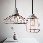 Sangkar Rose copper gold Cage Pendant Light With Concrete Base-DWHOME