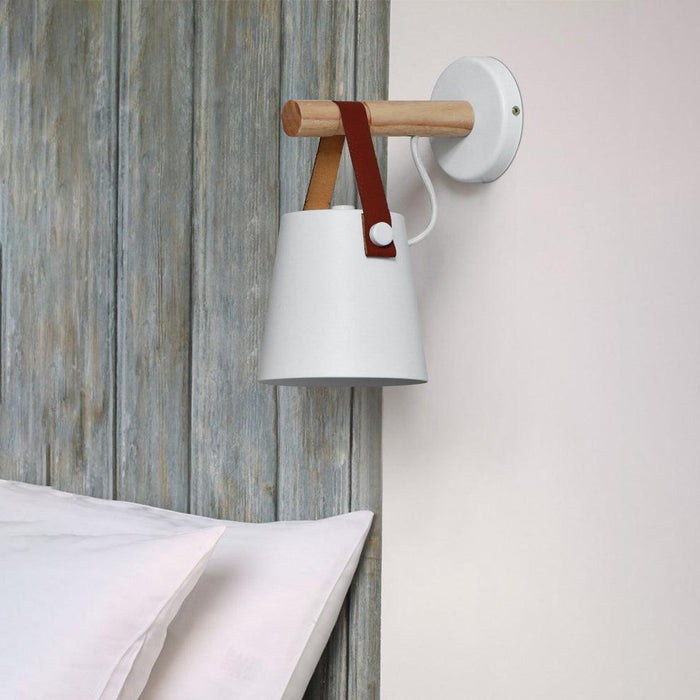 Nora Leather strap wooden scandi wall Light.