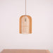 Wooden bird cage pendant light.