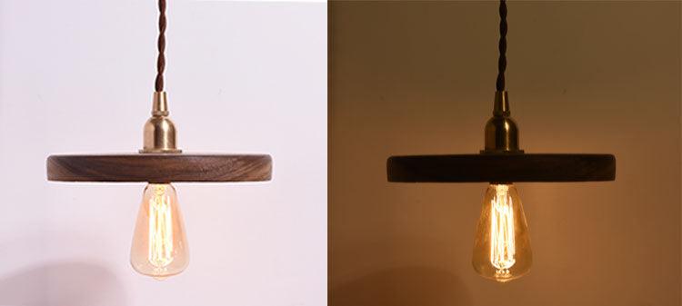 Walnut Wooden Shade Brass Pendant Light.