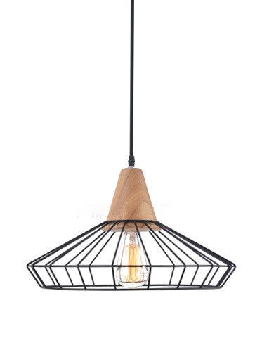 Sangkar Metal Cage Pendant Light With Wooden Base.