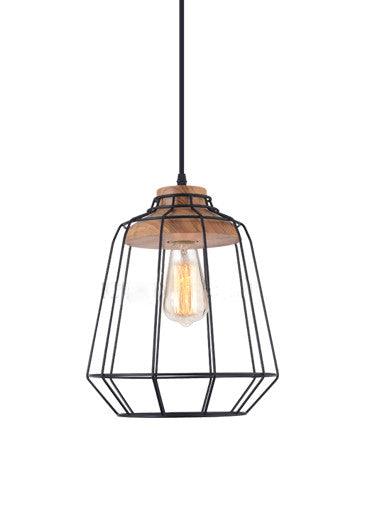 Sangkar Metal Cage Pendant Light With Wooden Base.