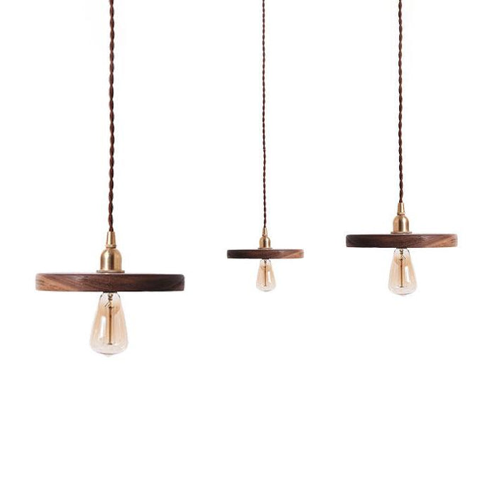 Walnut Wooden Shade Brass Pendant Light.