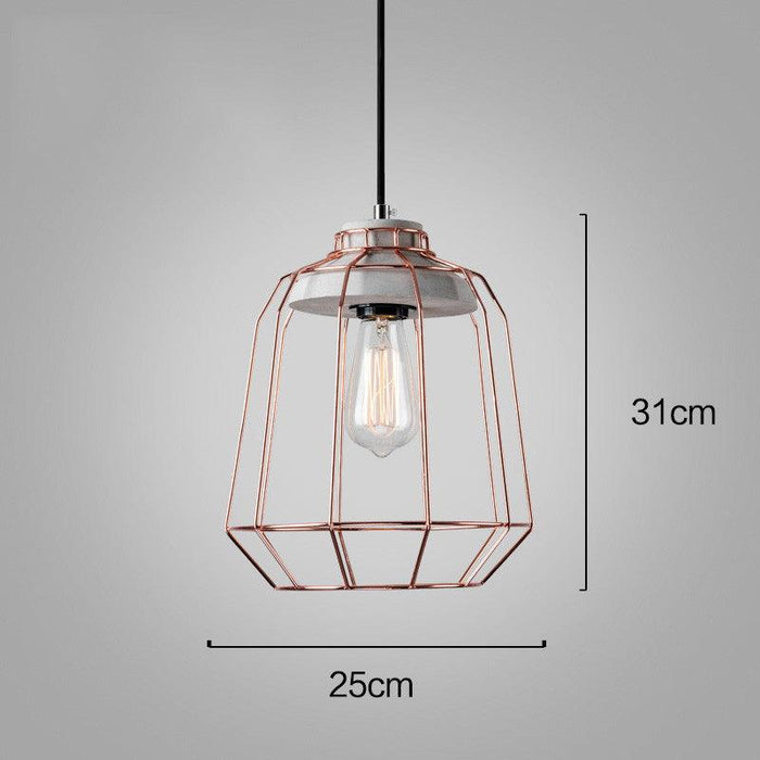 Sangkar Rose copper gold Cage Pendant Light With Concrete Base.