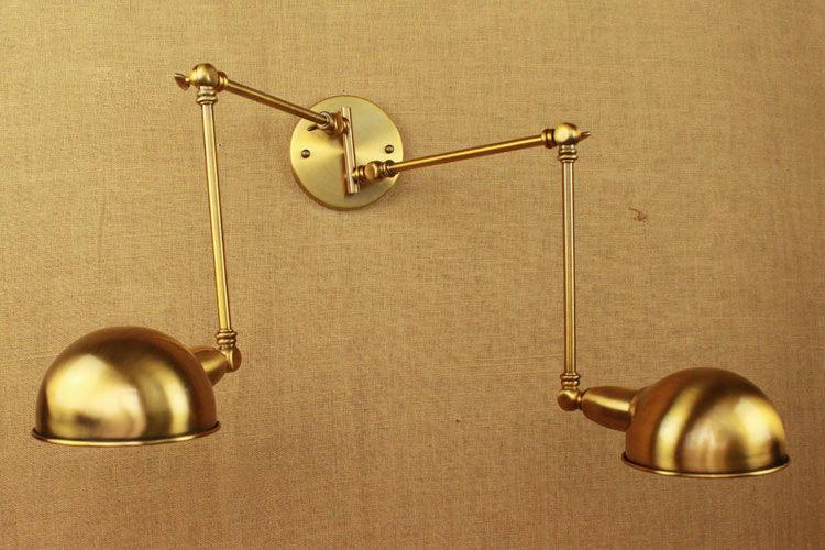 Brass Double Head Shade Industrial Wall Light.