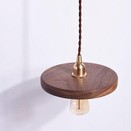 Walnut Wooden Shade Brass Pendant Light.