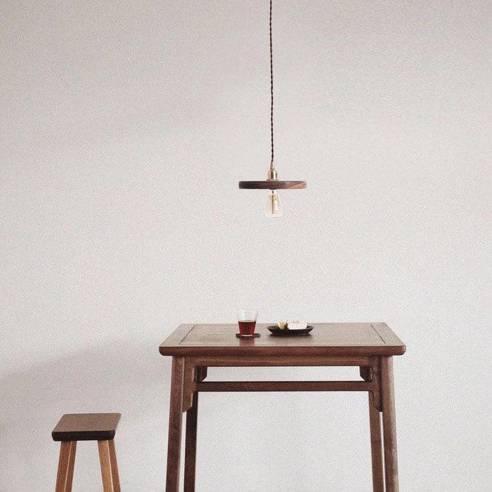 Walnut Wooden Shade Brass Pendant Light.