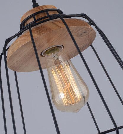 Sangkar Metal Cage Pendant Light With Wooden Base.